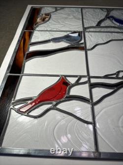 Stained Art Glass Panel Sun Catcher Birds Tiffany Style Cardinal Chickadee +++