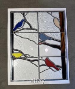 Stained Art Glass Panel Sun Catcher Birds Tiffany Style Cardinal Chickadee +++