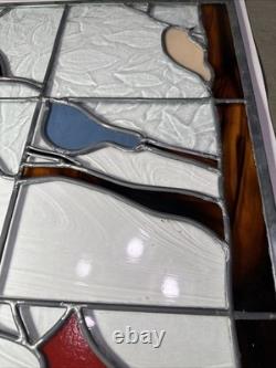 Stained Art Glass Panel Sun Catcher Birds Tiffany Style Cardinal Chickadee +++