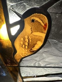 Stained Art Glass Panel Sun Catcher Birds Tiffany Style Cardinal Chickadee +++