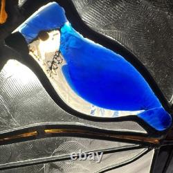 Stained Art Glass Panel Sun Catcher Birds Tiffany Style Cardinal Chickadee +++
