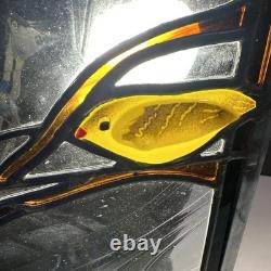 Stained Art Glass Panel Sun Catcher Birds Tiffany Style Cardinal Chickadee +++