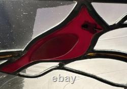 Stained Art Glass Panel Sun Catcher Birds Tiffany Style Cardinal Chickadee +++
