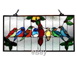 Stained Art Glass Window Panel Birds Tiffany Style Hanging Suncatcher Wall Decor
