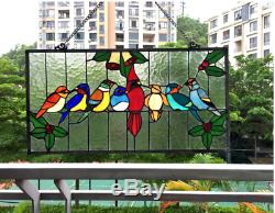 Stained Art Glass Window Panel Birds Tiffany Style Hanging Suncatcher Wall Decor
