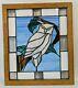 Stained Art Glass Window Panel Owl 20.5 H x 17.5 W Tiffany Style Framed Signed