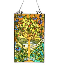 Stained Art Glass Window Panel Tiffany Style Tree of Life Hanging Home Decor
