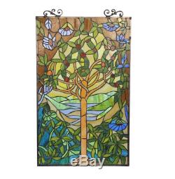 Stained Art Glass Window Panel Tiffany Style Tree of Life Hanging Home Decor