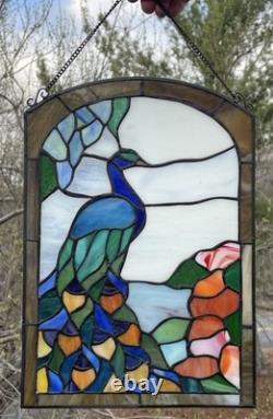 Stained Art Glass Window Suncatcher Panel Peacock Nouveau Neo Deco Decor