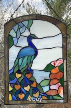 Stained Art Glass Window Suncatcher Panel Peacock Nouveau Neo Deco Decor
