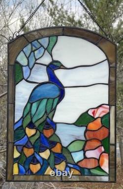 Stained Art Glass Window Suncatcher Panel Peacock Nouveau Neo Deco Decor