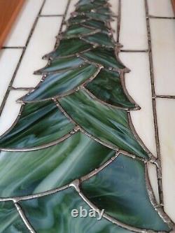 Stained Glass 3 Panel Folding Christmas Tree Slag Glass Green White Cream