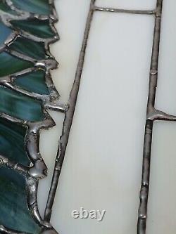 Stained Glass 3 Panel Folding Christmas Tree Slag Glass Green White Cream