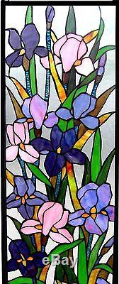 Stained Glass 31.5 Flowers in Bloom Iris Art Window Panel Wall Decor