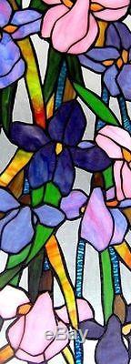 Stained Glass 31.5 Flowers in Bloom Iris Art Window Panel Wall Decor