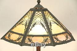 Stained Glass 8 Panel Shade Antique 1915 Lamp, Signed Miller #29808