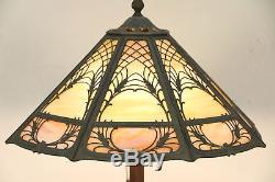 Stained Glass 8 Panel Shade Antique 1915 Lamp, Signed Miller #29808
