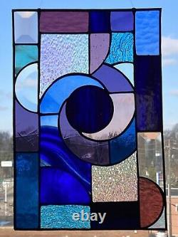 Stained Glass Abstract Art Deco in Blue Purple USA Handcrafted By Studio27glass