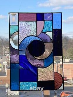 Stained Glass Abstract Art Deco in Blue Purple USA Handcrafted By Studio27glass