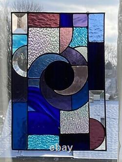 Stained Glass Abstract Art Deco in Blue Purple USA Handcrafted By Studio27glass