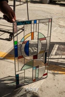 Stained Glass Abstract Panel Beveled Tiffany Style Window 21 by 12 in