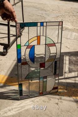 Stained Glass Abstract Panel Beveled Tiffany Style Window 21 by 12 in