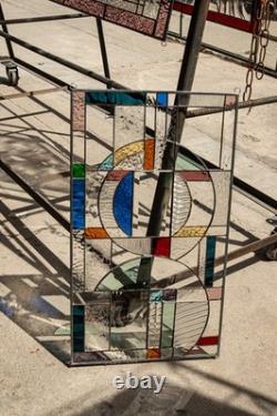 Stained Glass Abstract Panel Beveled Tiffany Style Window 21 by 12 in