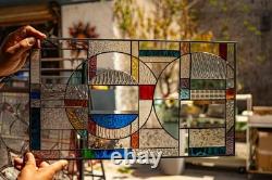 Stained Glass Abstract Panel Beveled Tiffany Style Window 21 by 12 in