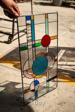 Stained Glass Abstract Panel Beveled Tiffany Style Window 21 by 12 inches