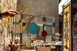 Stained Glass Abstract Panel Beveled Tiffany Style Window 21 by 12 inches