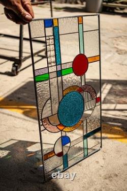 Stained Glass Abstract Panel Beveled Tiffany Style Window 21 by 12 inches