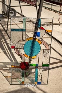 Stained Glass Abstract Panel Beveled Tiffany Style Window 21 by 12 inches