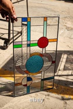 Stained Glass Abstract Panel Beveled Tiffany Style Window 21 by 12 inches