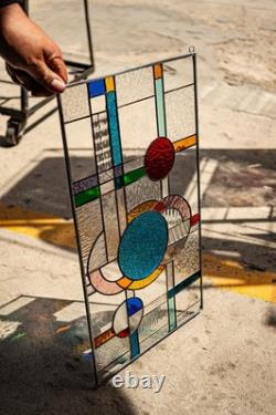 Stained Glass Abstract Panel Beveled Tiffany Style Window 21 by 12 inches