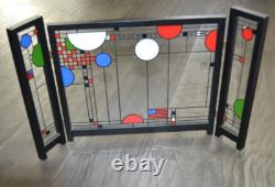 Stained Glass Art Triptych Panel Miniature Fireplace Tabletop Screen US Flag 9H