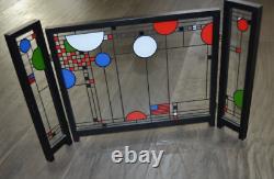 Stained Glass Art Triptych Panel Miniature Fireplace Tabletop Screen US Flag 9H