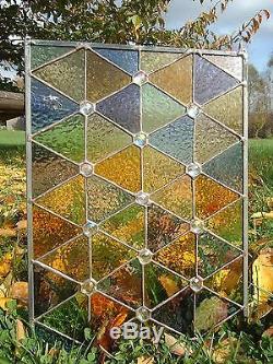 Stained Glass Autumn Suncatcher Transom Window Panel 17 x 13