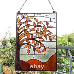 Stained Glass Autumn Tree Window Panel Handcrafted Tiffany Style ONE THIS PRICE