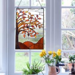 Stained Glass Autumn Tree Window Panel Handcrafted Tiffany Style ONE THIS PRICE