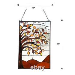 Stained Glass Autumn Tree Window Panel Handcrafted Tiffany Style ONE THIS PRICE