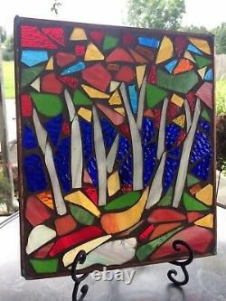 Stained Glass Autumn Trees Mosaic Window Suncatcher Panel Transom OOAK