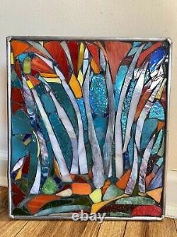 Stained Glass Autumn Trees Mosaic Window Suncatcher Panel Transom OOAK