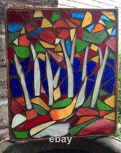 Stained Glass Autumn Trees Mosaic Window Suncatcher Panel Transom OOAK