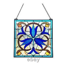 Stained Glass Bell Flower Floral Window Panel Handcrafted Tiffany Style 16 x 16