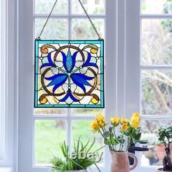 Stained Glass Bell Flower Floral Window Panel Handcrafted Tiffany Style 16 x 16