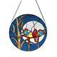 Stained Glass Birds & Moon Window Panel 16 Diameter Round Tiffany Style