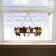 Stained Glass Birds-On-A-Wire Window Panel Hanging Sun Catcher Hardware Incl