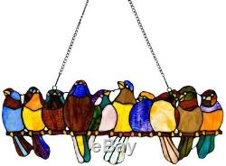 Stained Glass Birds-On-A-Wire Window Panel Hanging Sun Catcher Hardware Incl