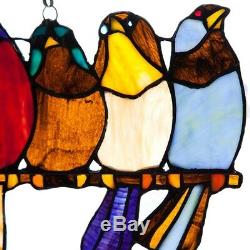 Stained Glass Birds-On-A-Wire Window Panel Hanging Sun Catcher Hardware Incl