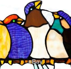 Stained Glass Birds-On-A-Wire Window Panel Hanging Sun Catcher Hardware Incl